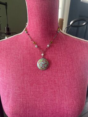 Hand-Painted Turquoise Floral Pendant Necklace - Women Jewelry
